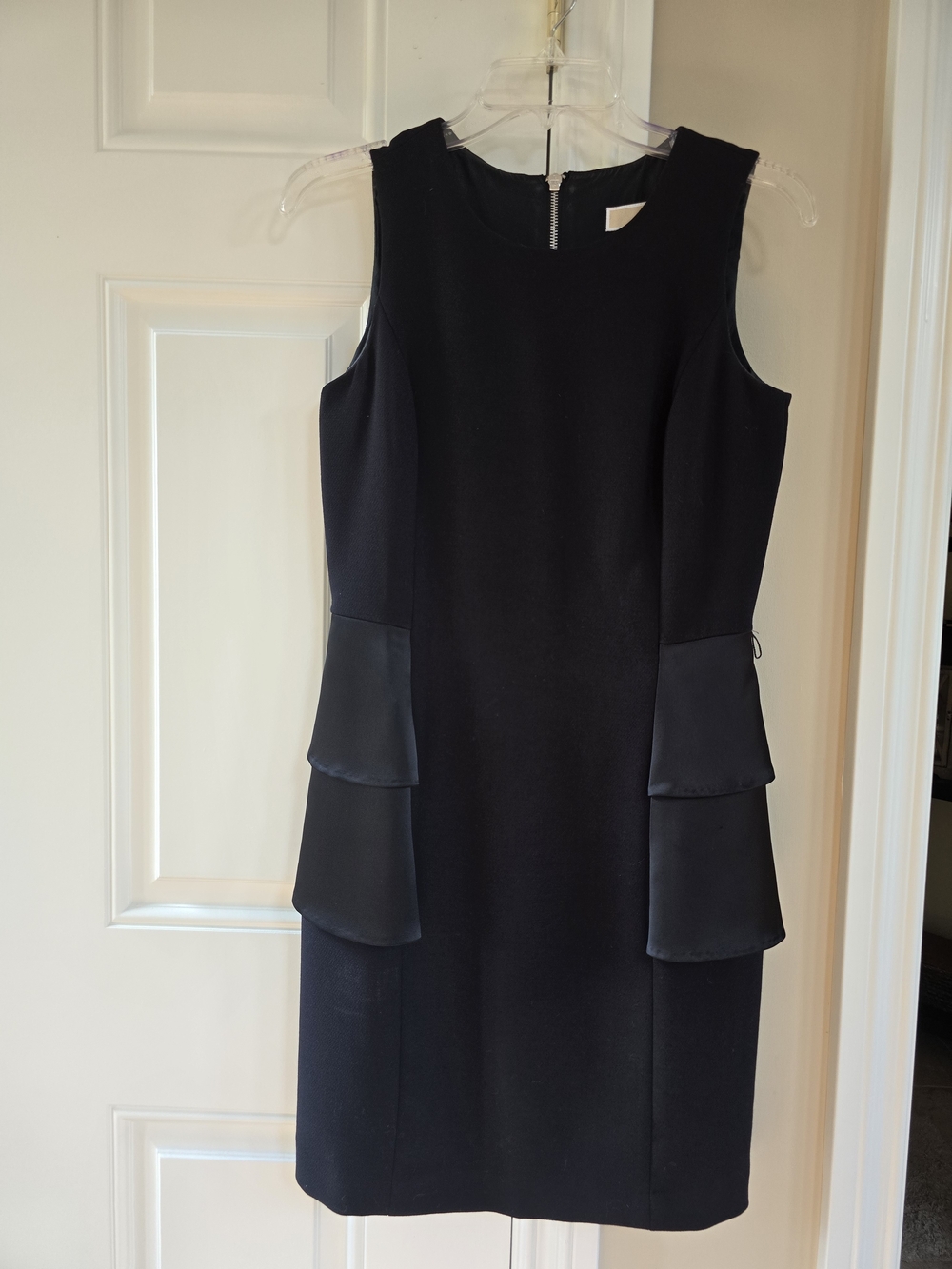 Michael Kors Black Sleeveless Sheath Dress with Tiered Side Flounces